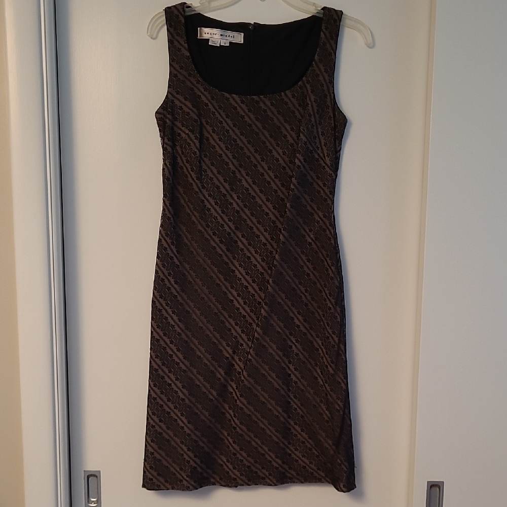 Unger Mindel Elegant Black and Brown Lace Midi Dress Vintage 90's